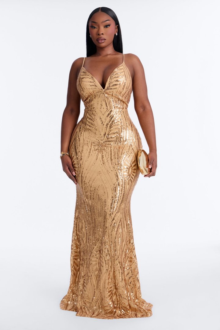 Tayla Sequin Maxi Dress - Gold