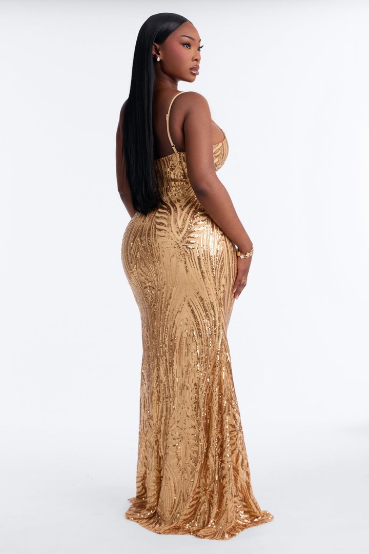 Tayla Sequin Maxi Dress - Gold