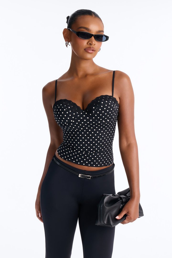Luminous Love Polka Dot Sweetheart Neck Tank Top - Black/combo
