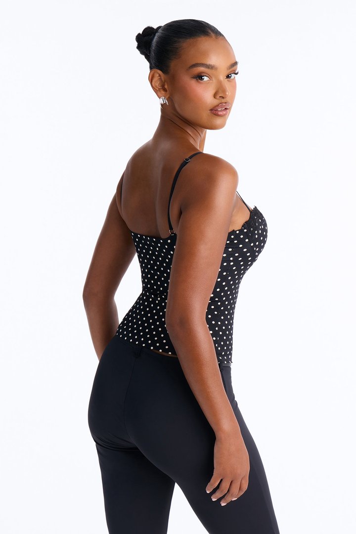 Luminous Love Polka Dot Sweetheart Neck Tank Top - Black/combo