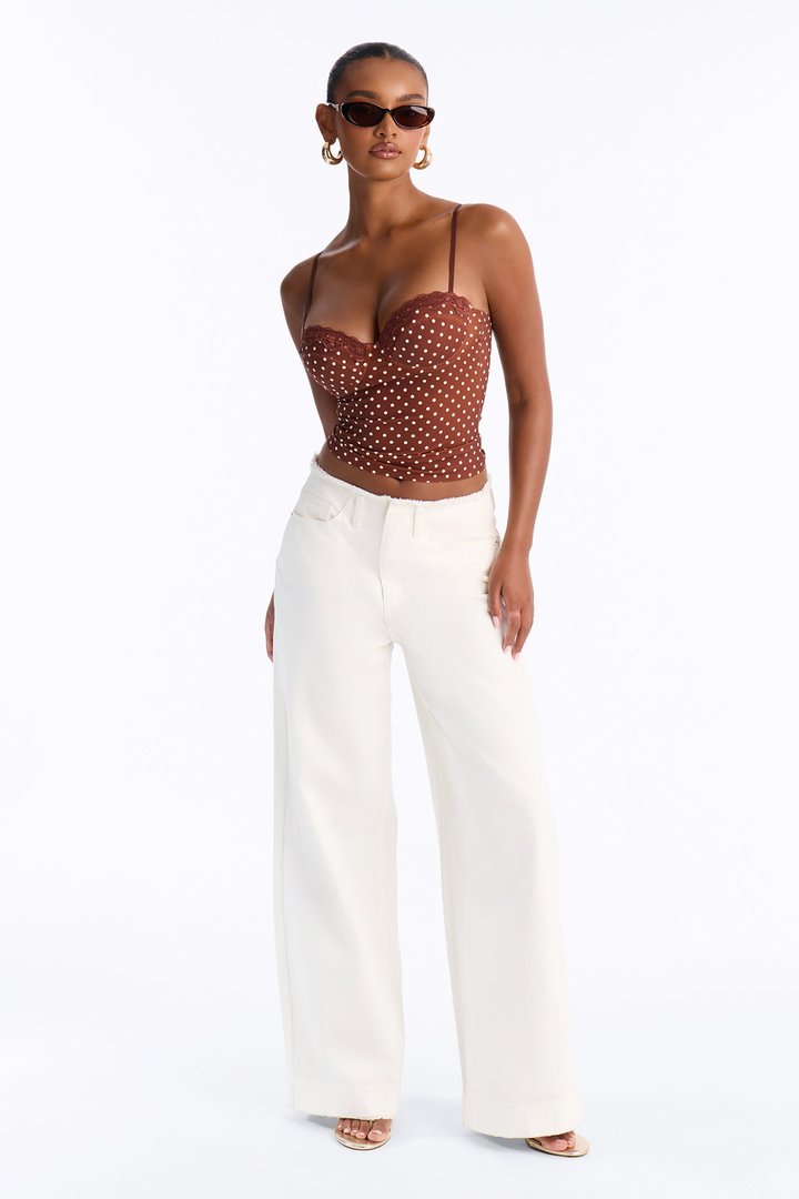 Luminous Love Polka Dot Sweetheart Neck Tank Top - Brown/combo