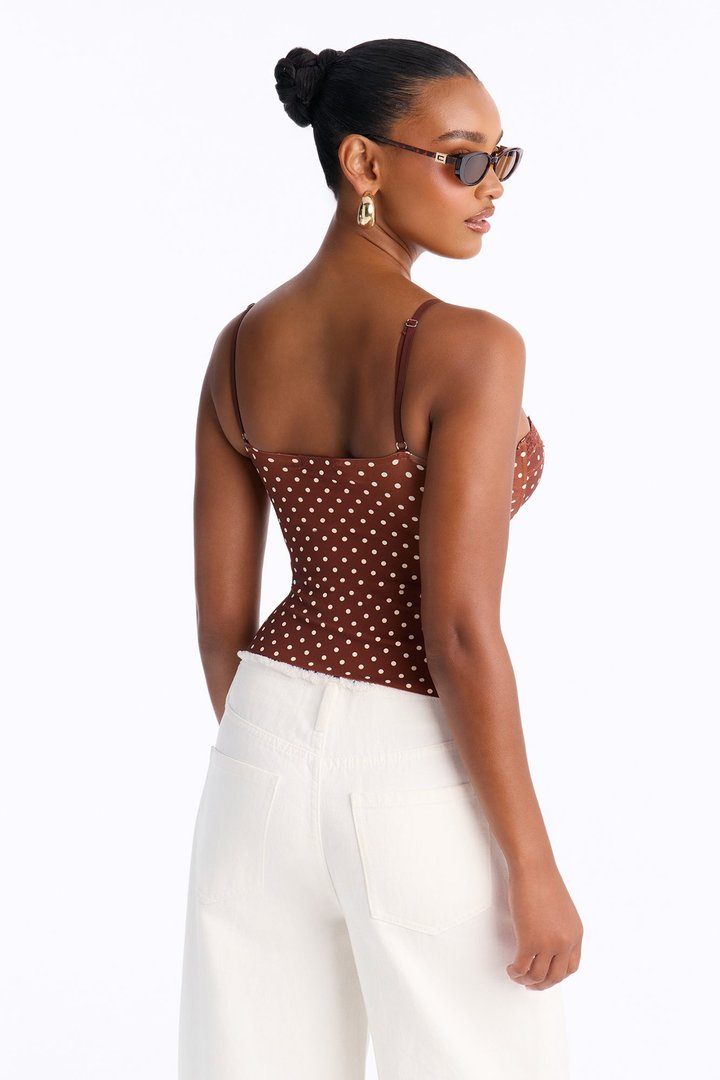 Luminous Love Polka Dot Sweetheart Neck Tank Top - Brown/combo