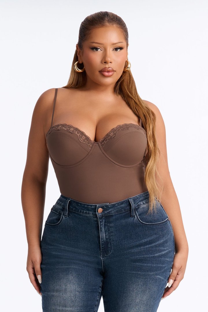 Luminous Love Padded Sweetheart Neck Tank Top - Brown