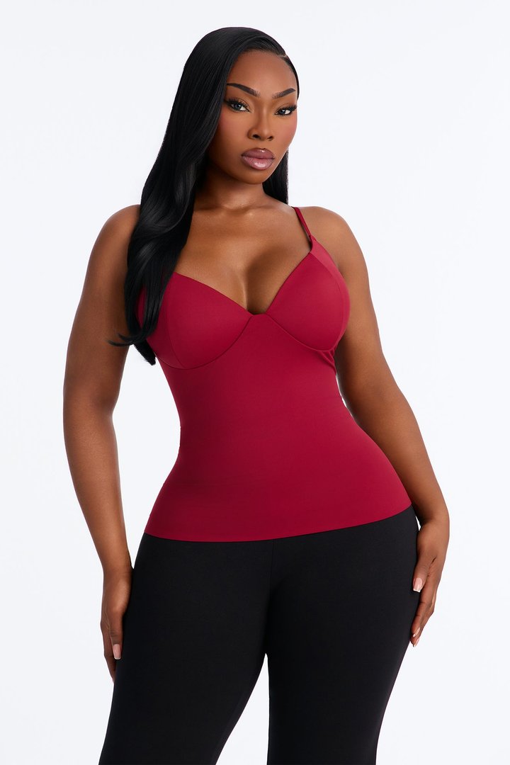 Kenny Padded Sweetheart Tank Top - Wine