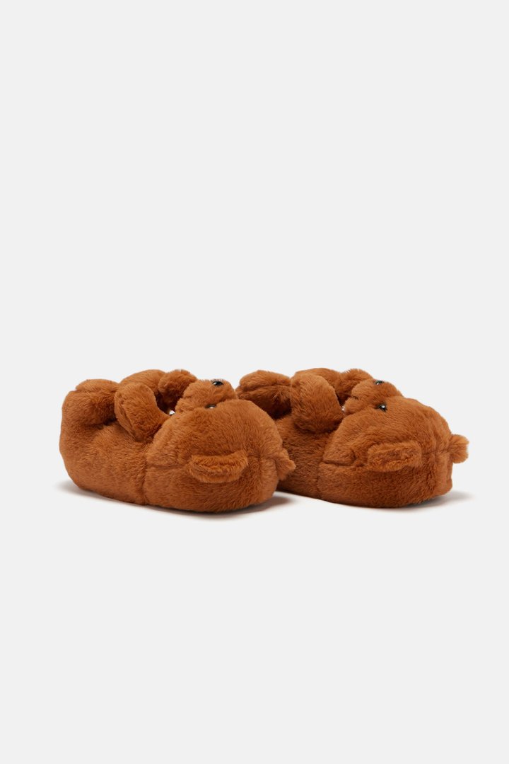 Cute And Cuddly Teddy Bear Slippers - Tan