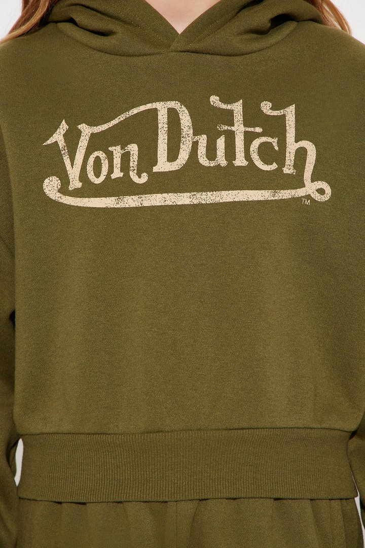 Mini Von Dutch Vintage Cropped Hoodie - Olive