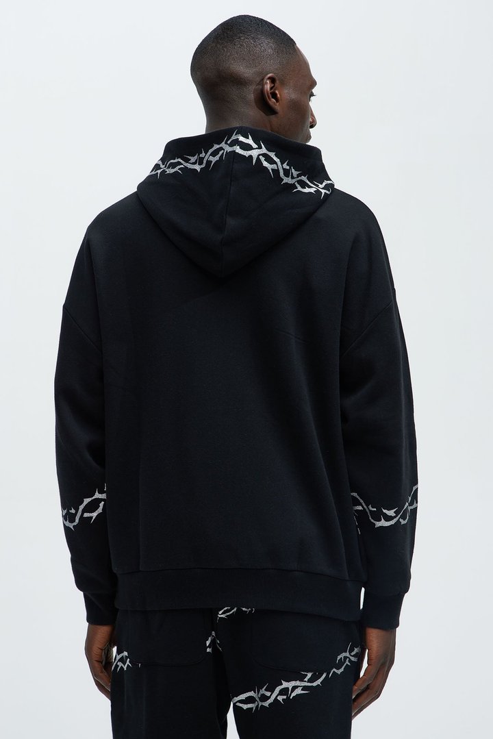 Tayson Barbed Wire Oversized Zip Hoodie - Black