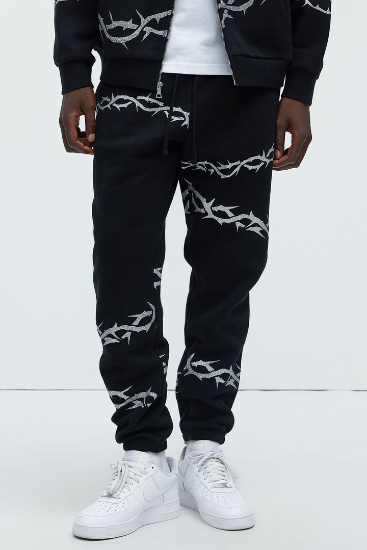 Tayson Barbed Wire Oversized Heavy Jogger - Black