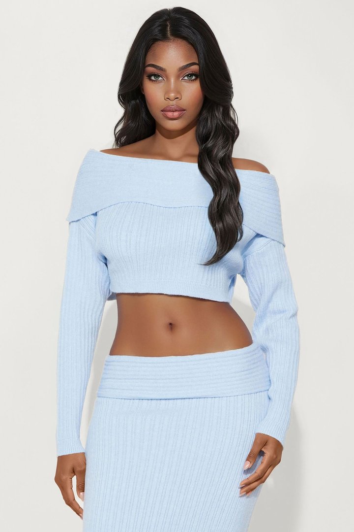 Nevea Sweater Fold Over Maxi Skirt Set - Light Blue