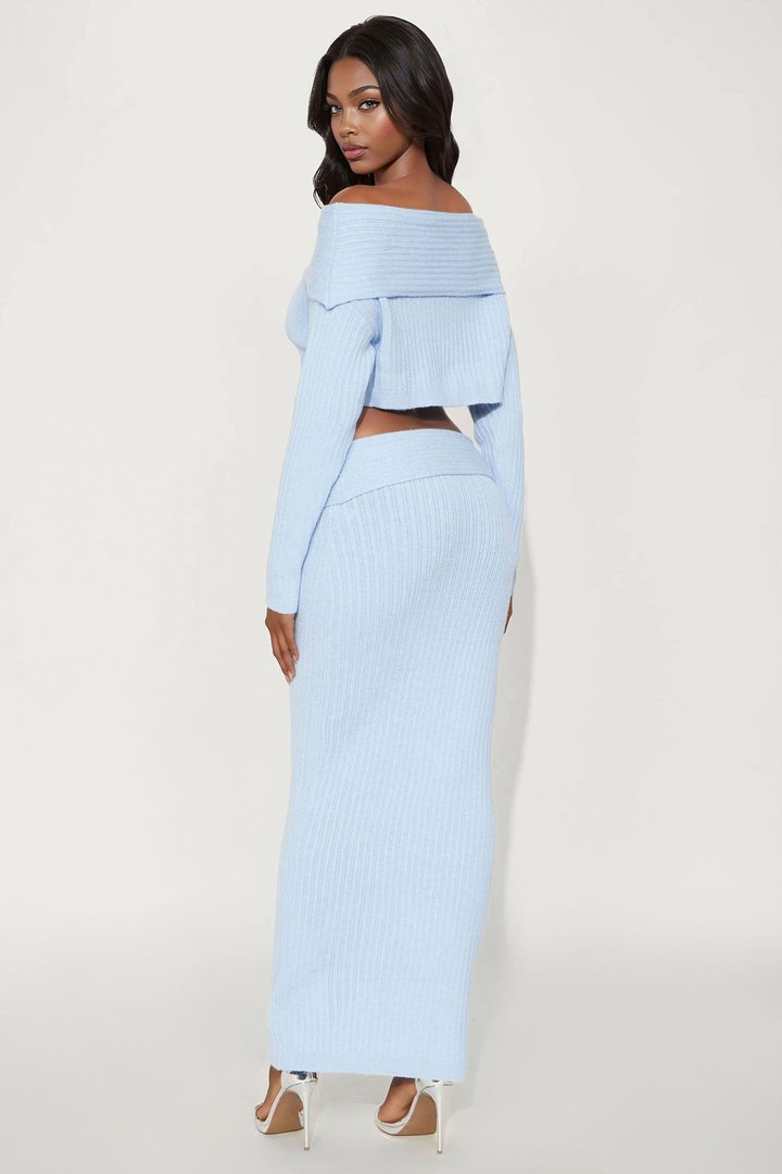 Nevea Sweater Fold Over Maxi Skirt Set - Light Blue