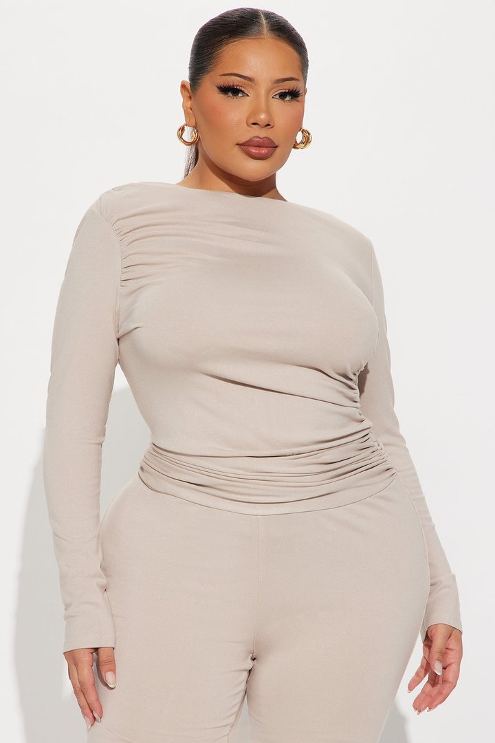 Isabella Ribbed Long Sleeve Jumpsuit - Stone