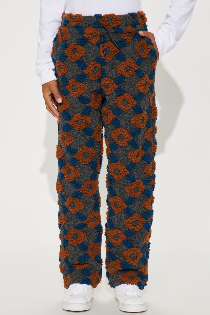 Mini Straight Floral Sherpa Pant - Grey