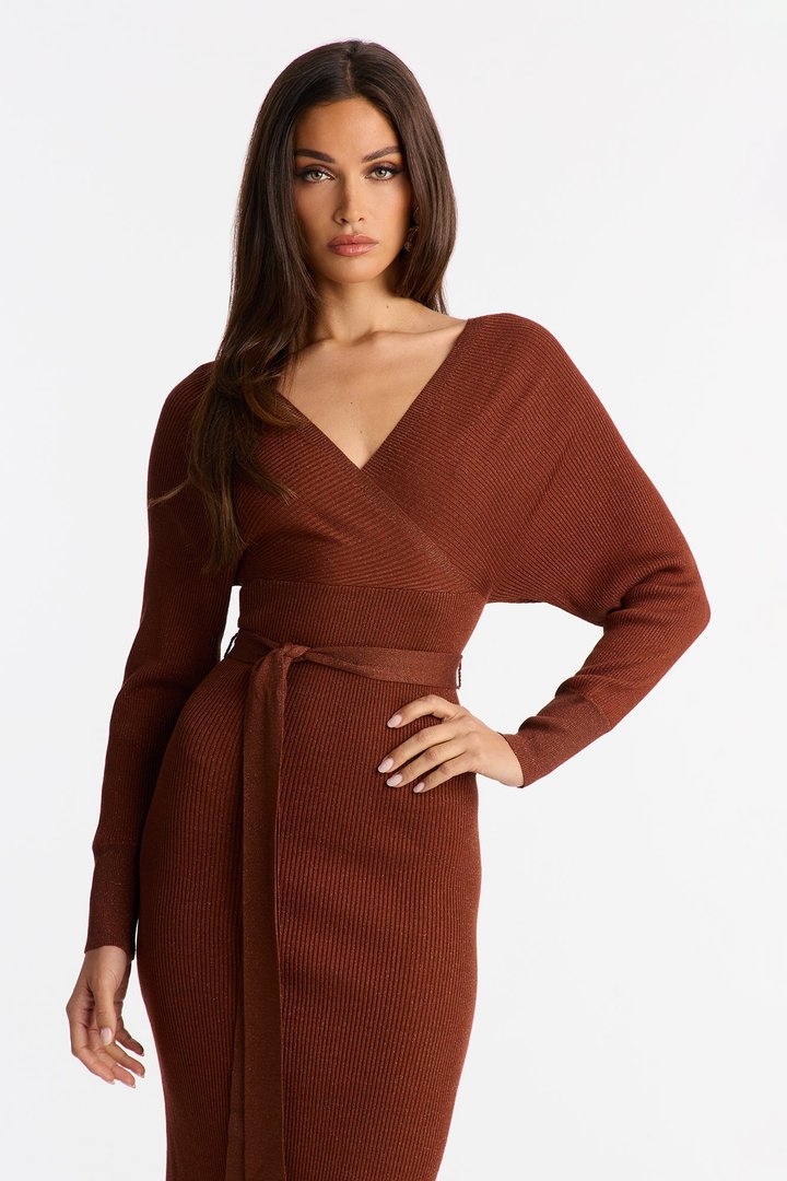 Gia Glitter Sweater Midi Dress - Brown