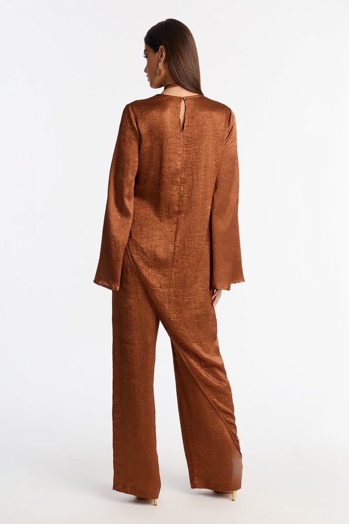 Clara Asymmetrical Satin Pant Set - Bronze
