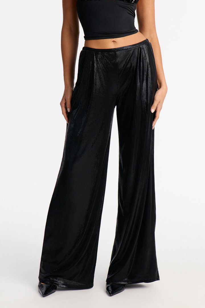 Luxe Aura Shimmer Wide Leg Pant 32″ - Black