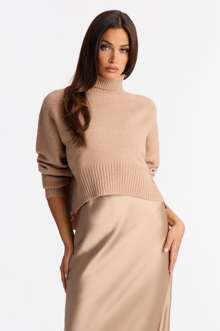 Always Near Satin Sweater Maxi Dress Set - Taupe