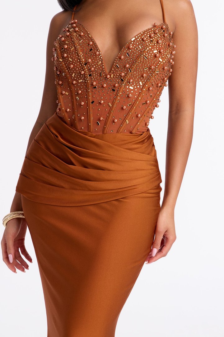 Players Charm Embellished Maxi Gown - Brown