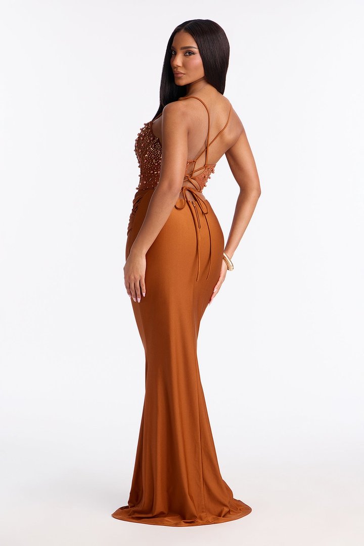 Players Charm Embellished Maxi Gown - Brown