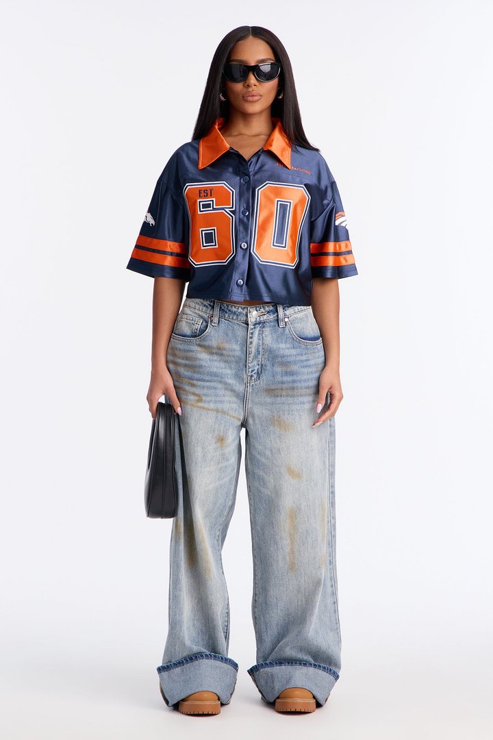 NFL Denver Broncos Cropped Shirt - Navy/combo