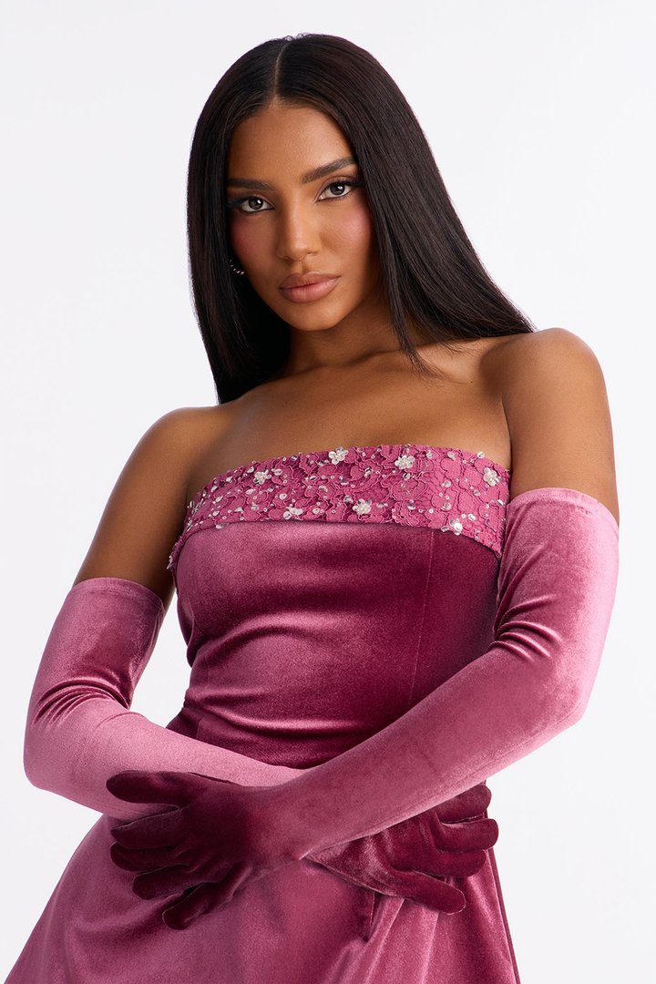 Genovia Embellished Velvet Mini Dress - Mauve