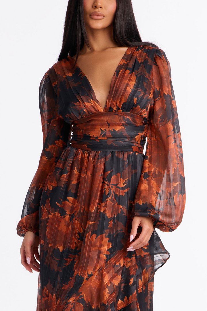 Only Sweet Floral Maxi Dress - Black/Orange