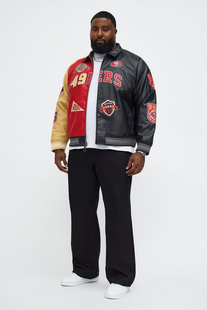 49ers Marquee Star Faux Patent Leather Long Sleeve Varsity Jacket - Red/combo