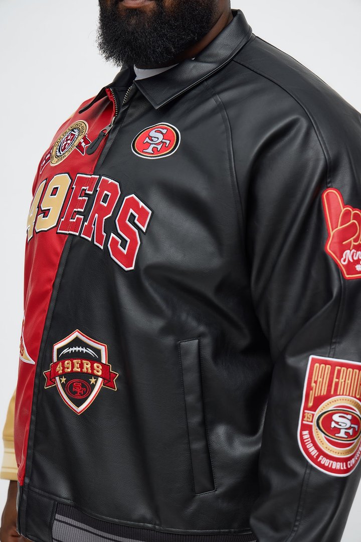 49ers Marquee Star Faux Patent Leather Long Sleeve Varsity Jacket - Red/combo