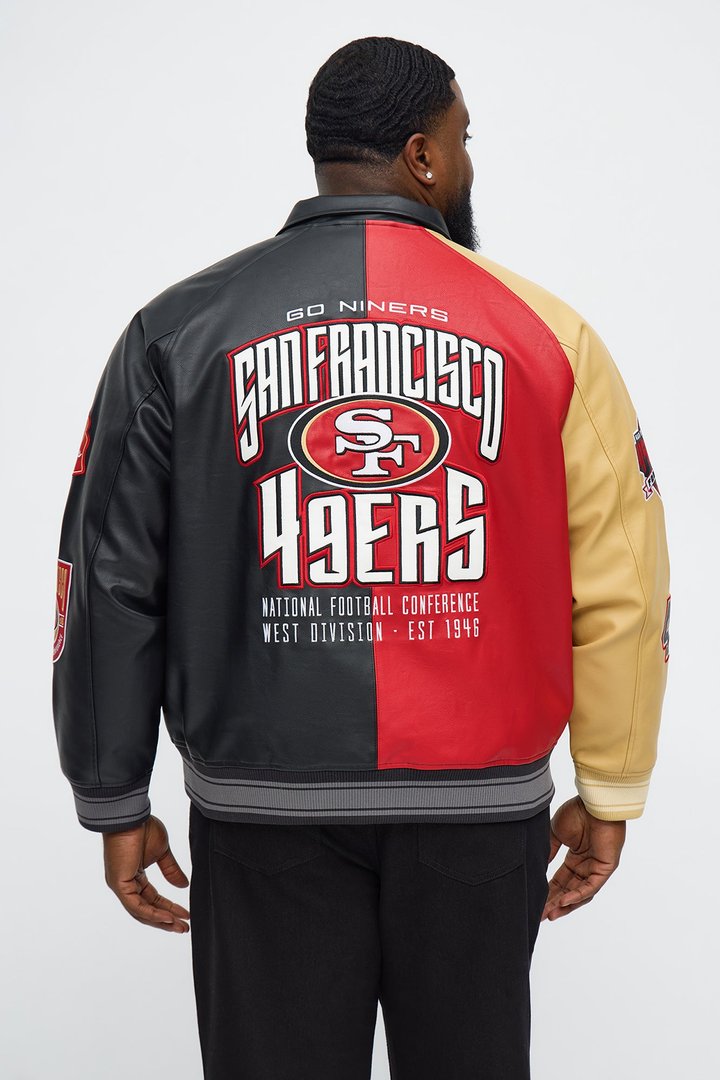 49ers Marquee Star Faux Patent Leather Long Sleeve Varsity Jacket - Red/combo