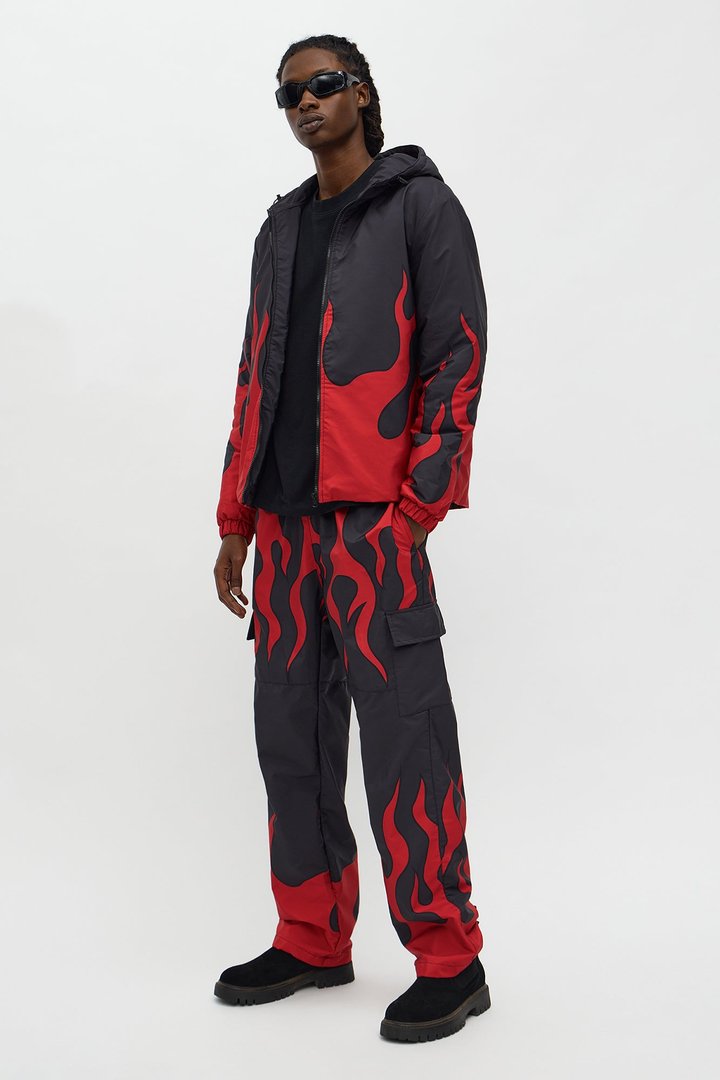 Straight Chase Flame Cargo Nylon Pant - Red/combo