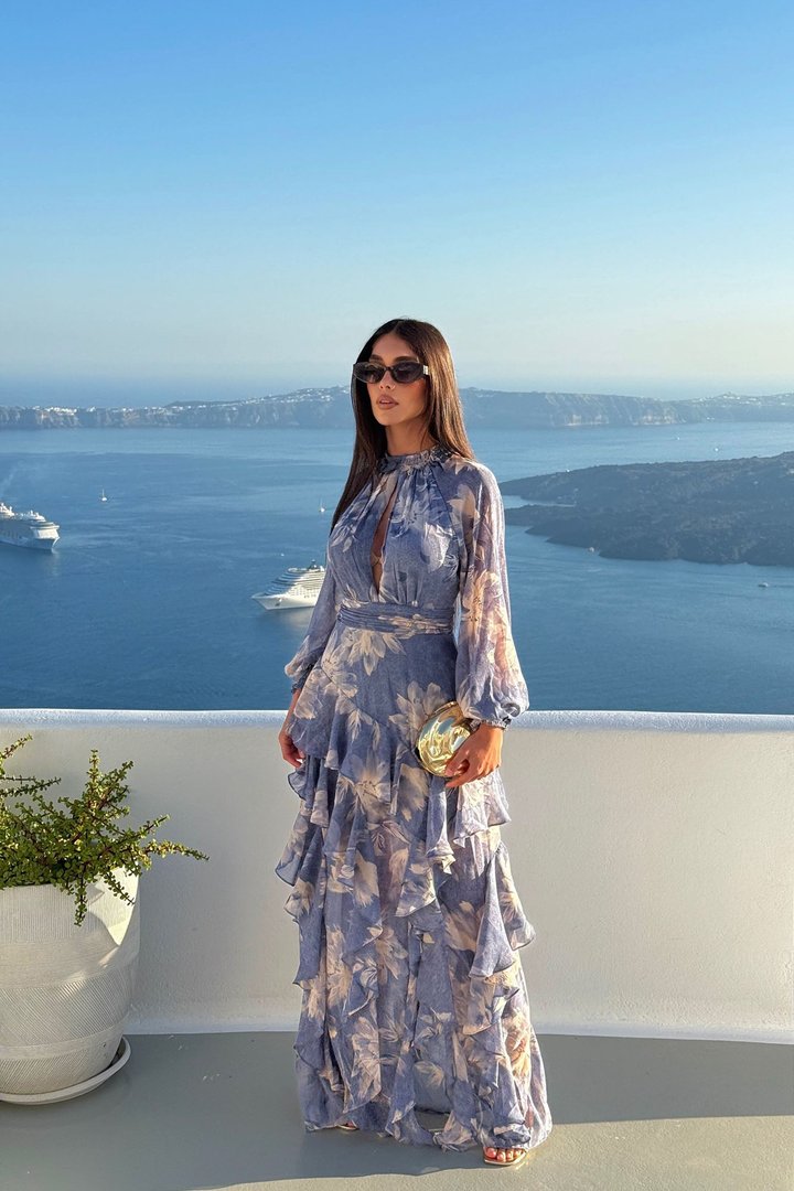 Sofia Chiffon Maxi Dress - Blue/combo