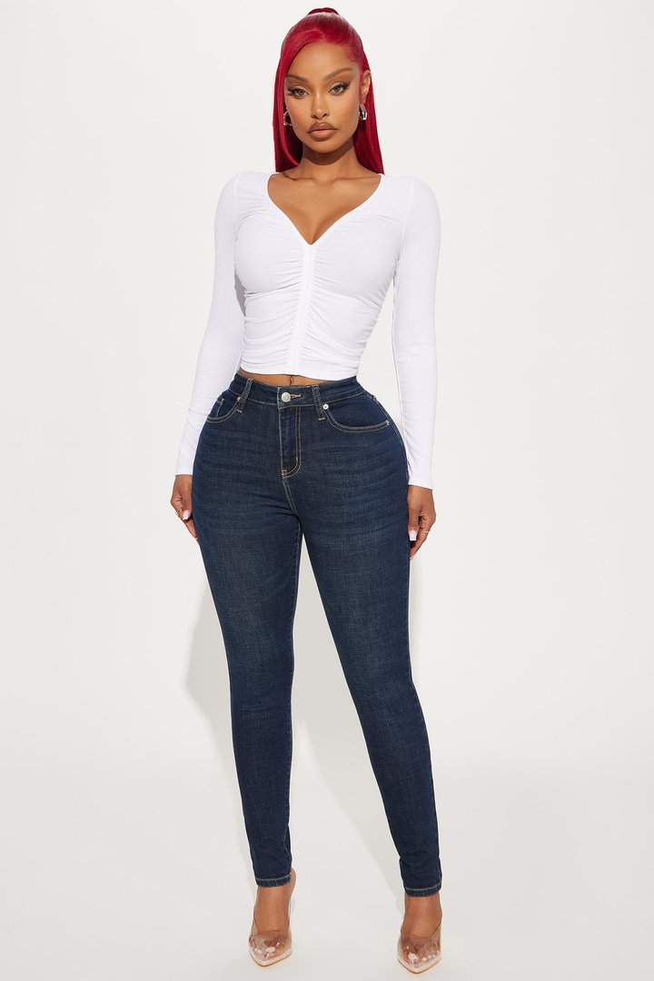 Mara Ruched Long Sleeve Top - White