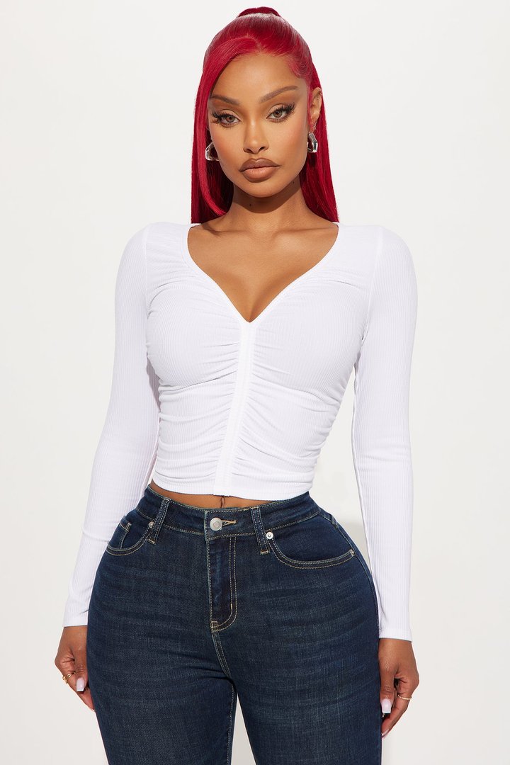 Mara Ruched Long Sleeve Top - White