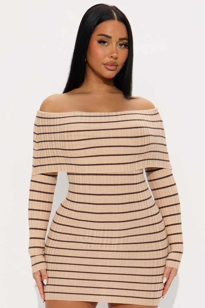 Say It Striped Mini Dress - Mocha
