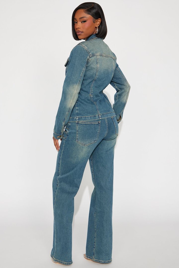 Lana Denim Washed Pant Set - Medium Wash
