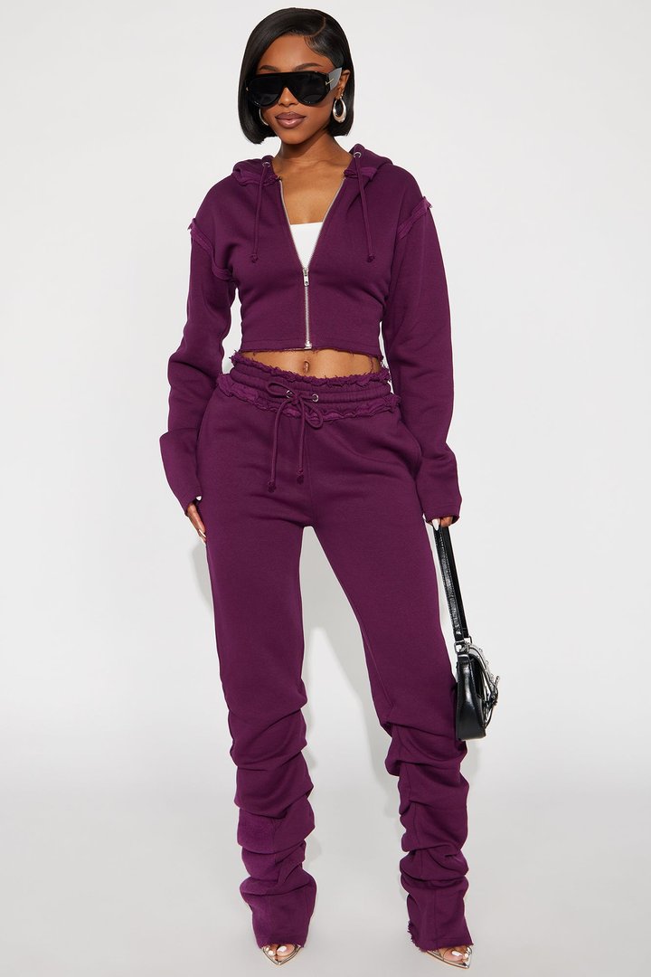 Girly Vibe Fleece Pant Set - Plum