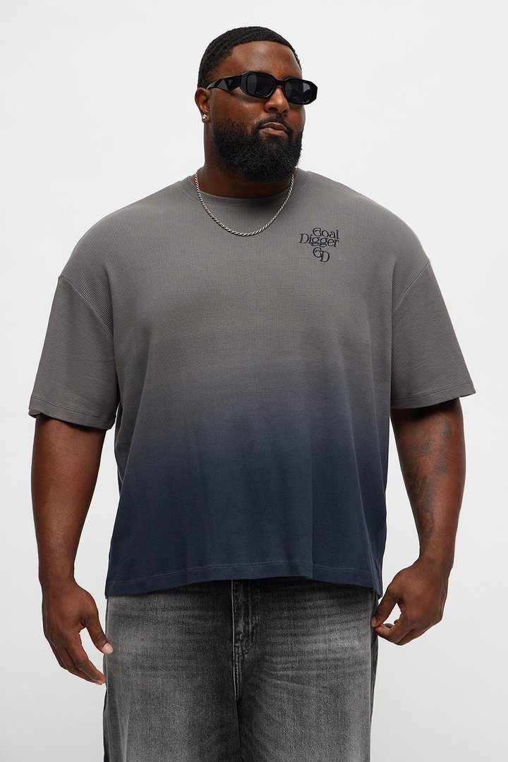 Gradient Waffle Knit Crewneck Tee - Grey/combo