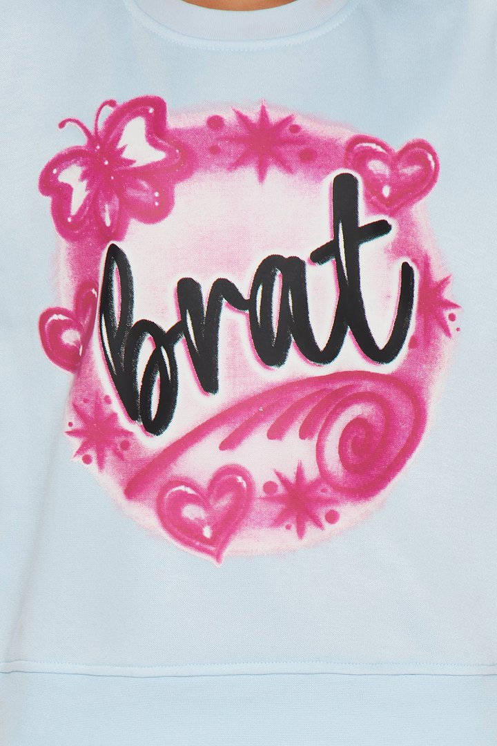 Mini Brat Airbrush Crew Neck Sweatshirt - Light Blue