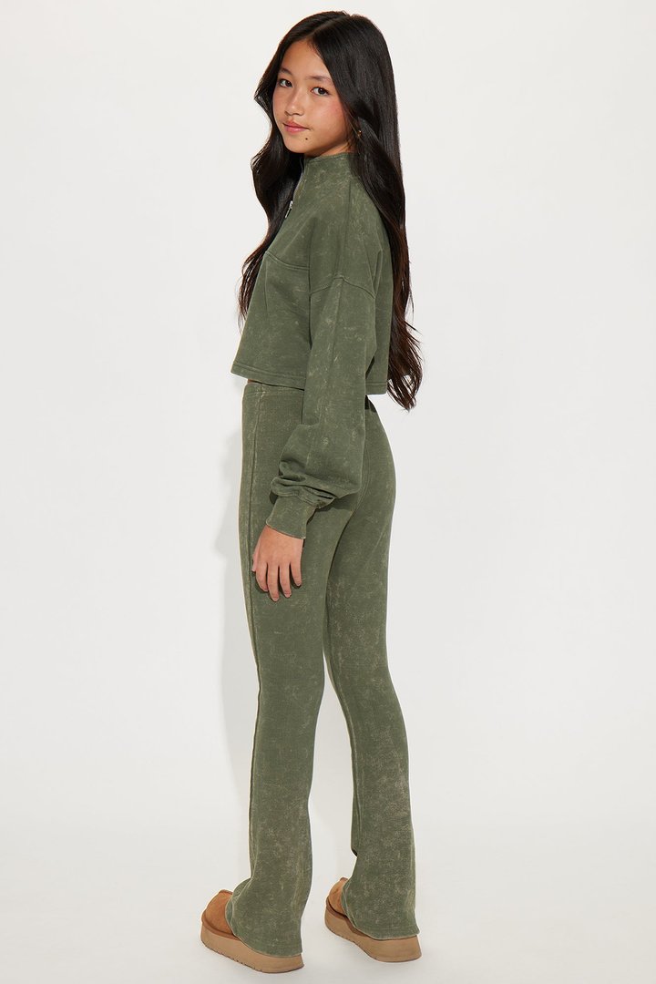 Mini Diana Quarter Zip Washed Ribbed Pant Set - Olive