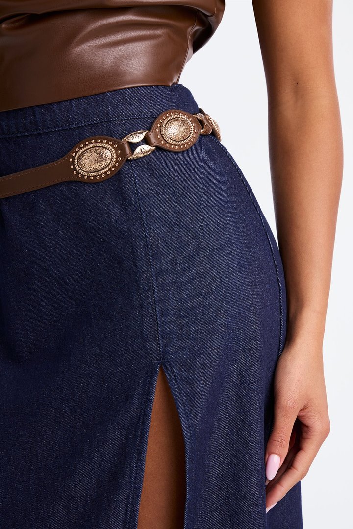 Rancho Glam Faux Leather Belt - Gold/Brown