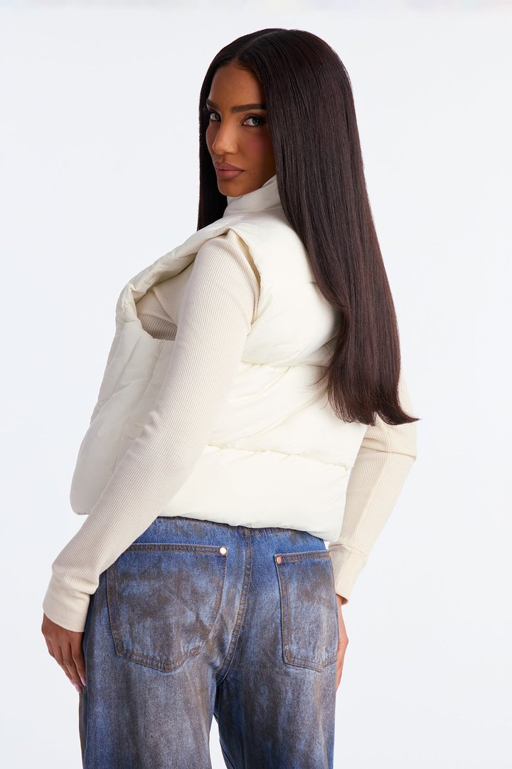 Skip A Beat Nylon Puffer Vest - Ivory