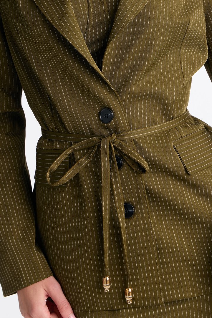 Piper Pinstripe Blazer & Midi Dress Set - Olive