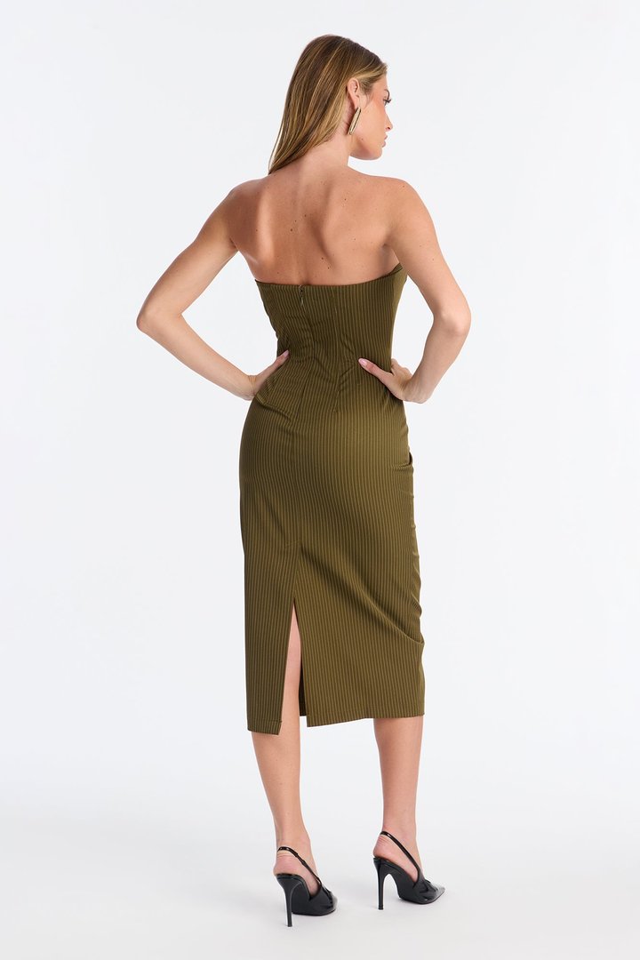 Piper Pinstripe Blazer & Midi Dress Set - Olive