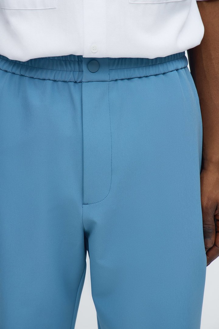 Straight Riven Elastic Waist Tech Pant - Blue