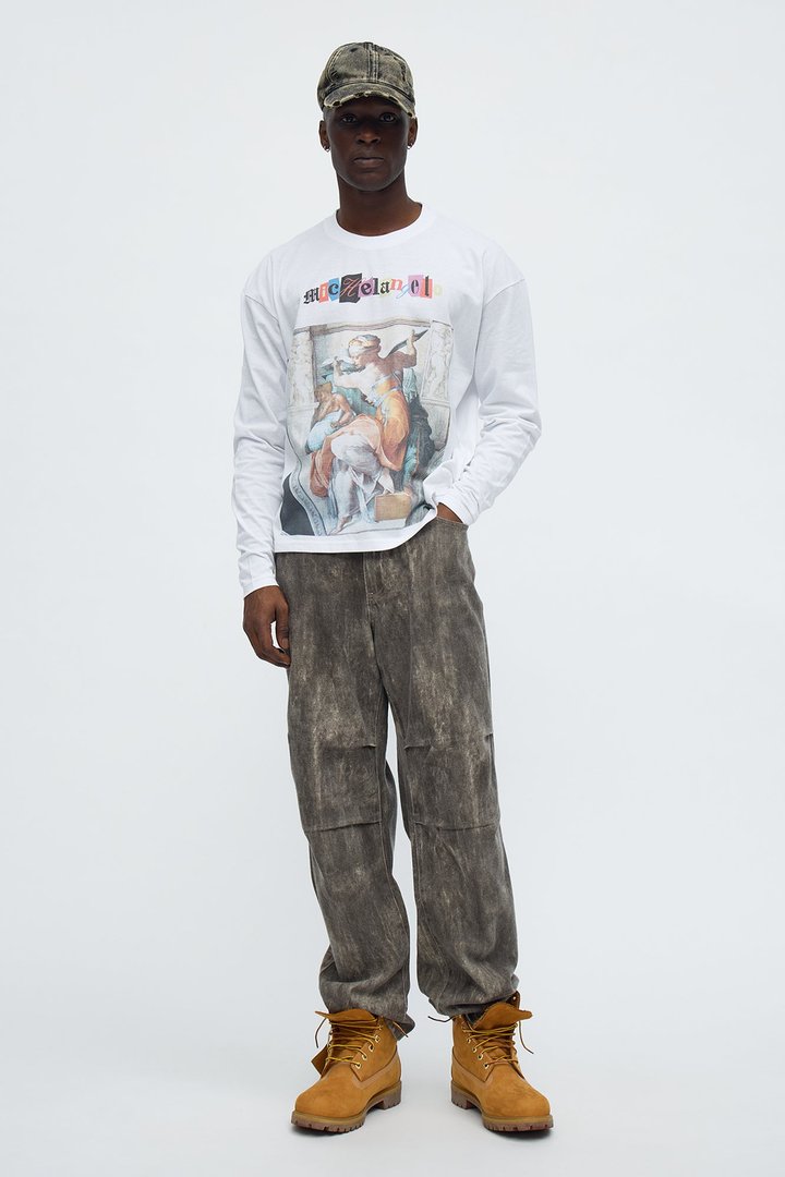 Michelangelo Florence Book Oversized Long Sleeve Tee - White