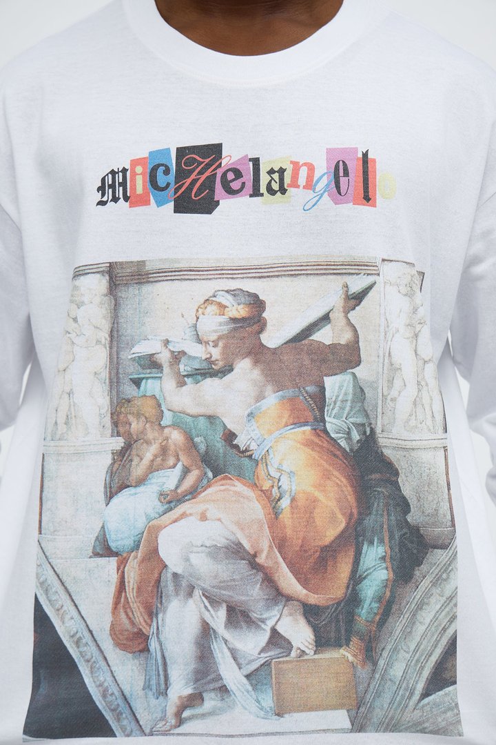 Michelangelo Florence Book Oversized Long Sleeve Tee - White