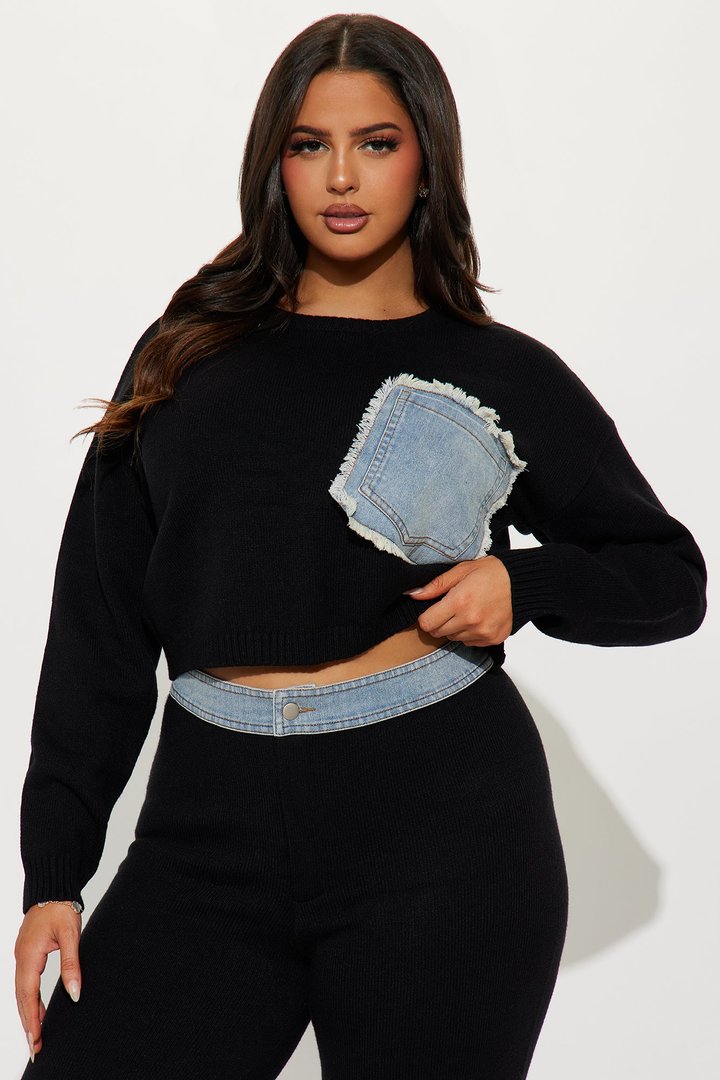 Melanie Mixed Sweater Pant Set - Black