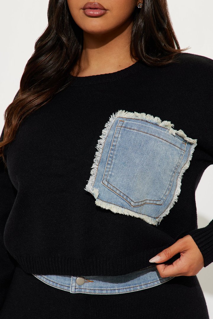 Melanie Mixed Sweater Pant Set - Black