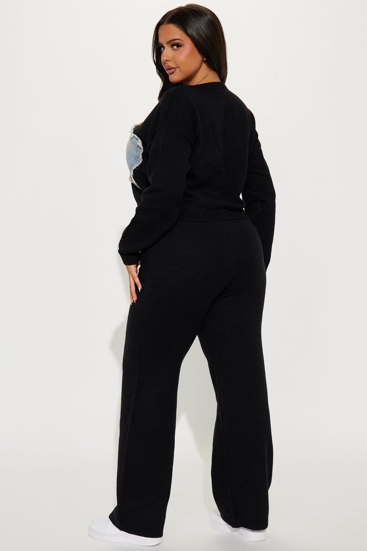 Melanie Mixed Sweater Pant Set - Black