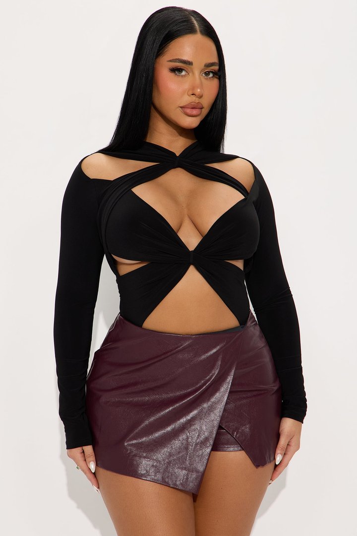 Never Too Much Long Sleeve Bodysuit - Black
