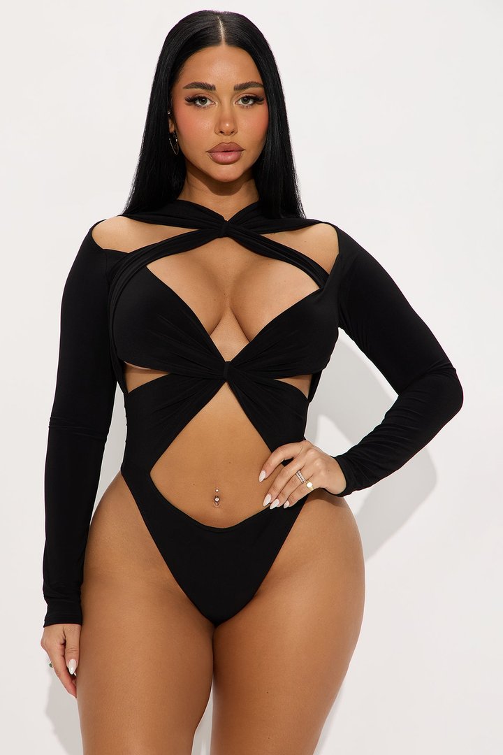 Never Too Much Long Sleeve Bodysuit - Black